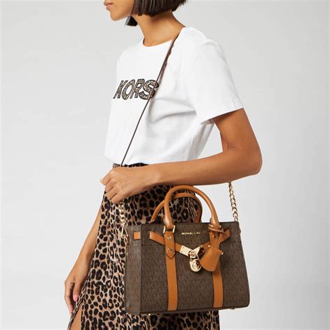 michael michael kors nouveau hamilton small logo and leather satchel|michael kors studded hamilton.